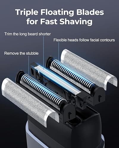 Foil Shavers for Men, Mini Electric Razors for Close Shaving Face with High Speed 3 Floating Blade Heads, USB C Fast Rechargeable Foil Shaver IPX7 Waterproof Wet Dry Travel Locked/Led Display thumbnail 3