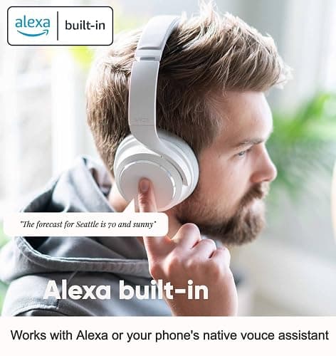 WYZE Noise Cancelling Headphones, Over The Ear Headphones with Active Noise Cancellation, High-Fidelity Sound, Transparency Mode, Alexa Built-in, White thumbnail 3