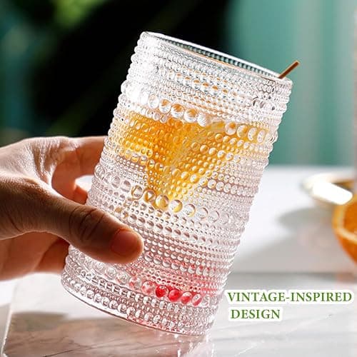 Hlukana Vintage Hobnail Drinking Glasses Set of 8, 12 oz Highball Glasses & 10 oz Cocktail Glasses Set, Kitchen Water Glasses Cup, Bar Tumbler Glassware Set for Beer, Juice, Cocktail, Whiskey, Milk thumbnail 2