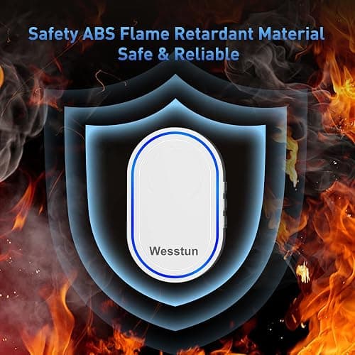 Wesstun Wireless Doorbell, Waterproof IP67 Operating at 150 Meters with 39 Tones, 5 Levels Volume Adjustment and LED Indicator, Easy Installation in Home, Classroom and Hotel, White thumbnail 7