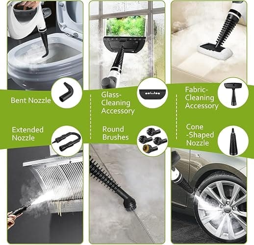 Phueut Pressurized Handheld Multi-Surface Natural Steam Cleaner with 12 pcs Accessories, Multi-Purpose Steamer for Home Use, Steamer for Cleaning Floor, Upholstery, Grout and Car thumbnail 5