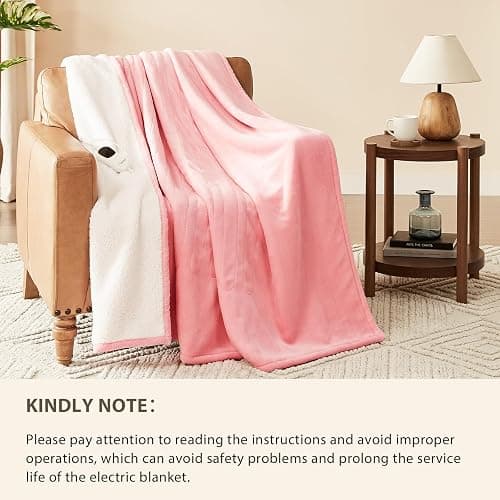 Homemate Heated Blanket Electric Throw - 50"x60" Heating Blanket Throw 1/2/4/6/8 Hours Auto-Off 10 Heat Level Over-Heat Protection Flannel Sherpa ETL Certification thumbnail 7