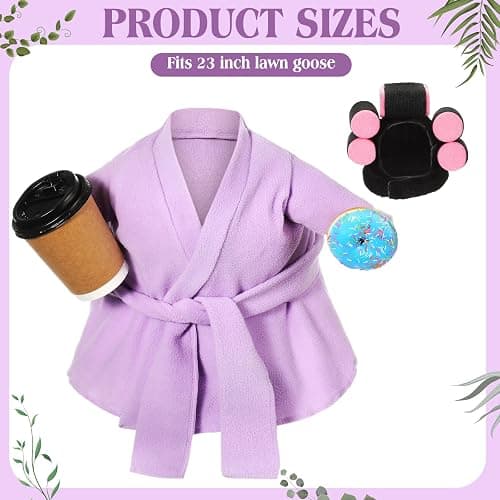Shyyween 23 Inch Porch Goose Summer Outfit Light Purple Goose Bathrobe Statue Clothes Coffee Cup Curlers for Cement Plastic Lawn Geese Outdoor Garden Yard Patio Decoration thumbnail 3