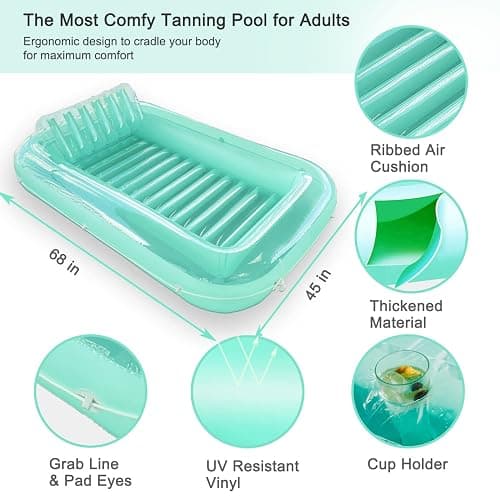 Float Joy Tanning Pool Floaties for Adults Tanning Bed Inflatable Sun Lounger Pool Float Matelas Gonflable Piscine Flotteur Blow Up Pool with Cup Holder Chaise Longue thumbnail 5