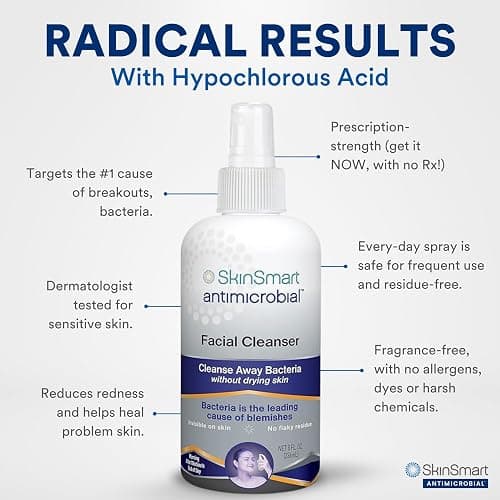 SkinSmart Antimicrobial Facial Cleanser for Breakouts & Blemishes; Hypochlorous Acid Formula Targets Bacteria to Reduce Skin Irritation and Flush Pores Clean, 8 oz Spray, All Ages & All Skin Types thumbnail 7