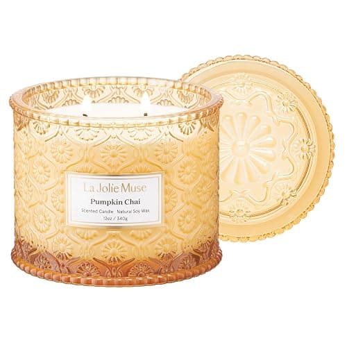 LA JOLIE MUSE Pumpkin Candle, Fall Candles for Home Scented, Large 2-Wick Soy Candles, Luxury Jar Candle Gifts for Women & Men, 60 Hours Long Burning, Pumpkin Chai, 12oz - Pumpkin Chai - Image 1