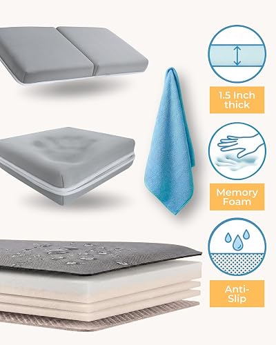 Comfortable Baby Bath Kneeler and Elbow Rest Pad Set – Thick Memory Foam Bath Kneeling Pad with Elbow Support – Baby Bathtub Cushion with Toy Organizer for Bathing Infant or Toddler - Grey thumbnail 9