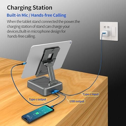 Jteman Wireless Bluetooth Speaker Tablet Stand, Adjustable with Bluetooth Speakers,Gifts for Women Men,Kitchen Gadget for Men,Compatible with Phones and Tablet (4.0-12.9'') - Graphite thumbnail 3