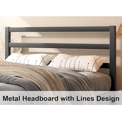 E-Motie Queen Size Bed Frame, Metal Platform Bed Frame with Headboard and Footboard, Underbed Storage Space, No Box Spring Needed, Easy Assembly,Black thumbnail 3