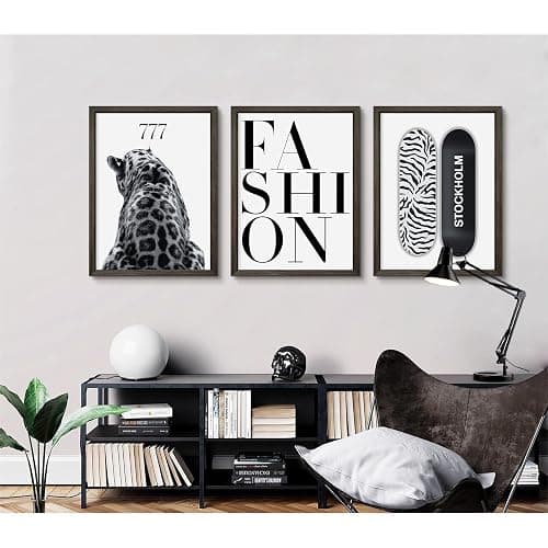 Trendy Leopard Wall Art Black White Cheetah Wall Decor Fashion Aesthetic Canvas Posters Preppy Stockholm Prints Stylish Cheetah Pictures Y2k Painting for Bedroom 12x16 Inch Framed Set of 3 thumbnail 6