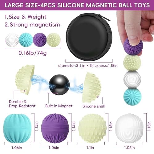 4 PCS Silicone Magnetic Balls Fidget Toys for Adults & Teens,Stress Relief Sensory Toys for Autism ADHD Anxiety,Fun Textures Gadgets,Office Desk Toy,Stocking Stuffers for Women Men Teen Gift thumbnail 2