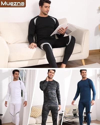 Muezna Men's Thermal Top and Bottom Set Underwear Long Johns Base Layer with Soft Fleece Lined thumbnail 6