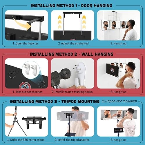 The 360 Mirror - 3 Way Mirror for Self Hair Cutting - Adjustable Trifold Barber Miror to Cut Your Own Hair - Tri Fold Self Haircut System for Men and Women Braiding - Three Sided Miror for Haircuts | Trifold Barber Mirror to Cut Your Own Hair and Beard, See Back of Head, Height Adjustable - Free Tutorials, 1 Year Warranty thumbnail 6