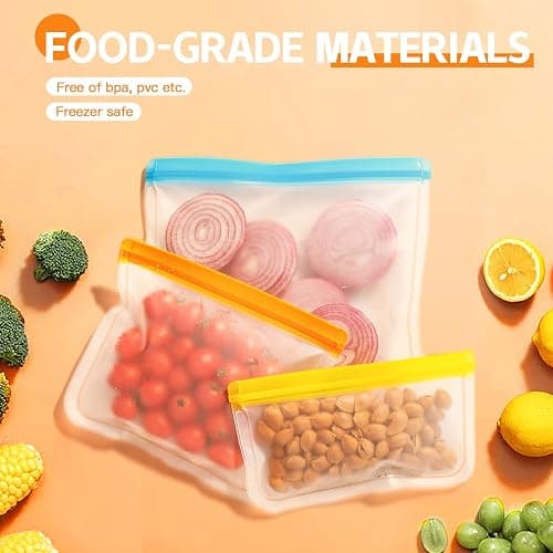 NIKUY 10 Pack Dishwasher Safe Reusable Bags, Silicone, Leakproof, BPA Free, Reusable Food Storage Bags for Lunch, Marinate, Freeze, Travel (Clear) - 3 Gallon, 3 Snack, 4 Sandwich thumbnail 6