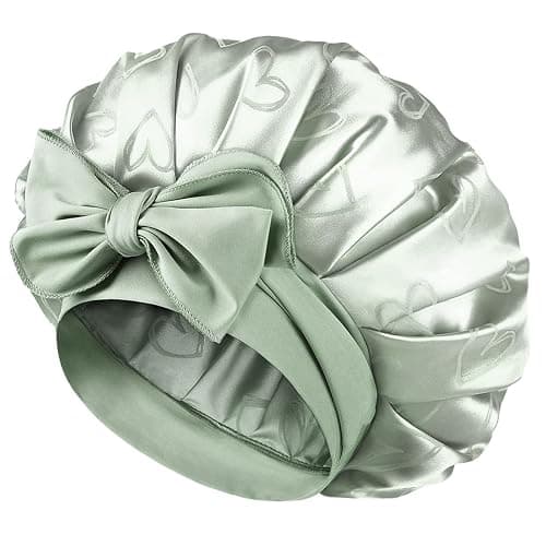 YANIBEST Adjustable Satin Bonnet for Sleeping, Double Layer Silk Bonnet with Tie Band for Women, Sleep Cap Curly Natural Hair, Green - Image 1