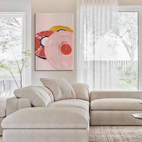Vintage Colorful Vinyl Records Canvas Wall Art Trendy Music Themed Aesthetic Poster Preppy Pink Red Orange Abstract Watercolor Painting For Living Room Bedroom Wall Decor 12x16in Wrapped Canvas thumbnail 6