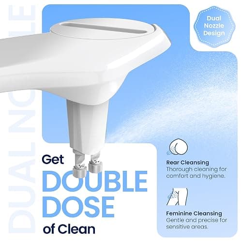 CLEAR REAR Bidet Attachment for Toilet Seat - Non-Electric with Self Cleaning Nozzles, Leak Proof Connectors, Adjustable Water Spray, Rear & Feminine Wash - Hygienic Bathroom Upgrades (White) thumbnail 3