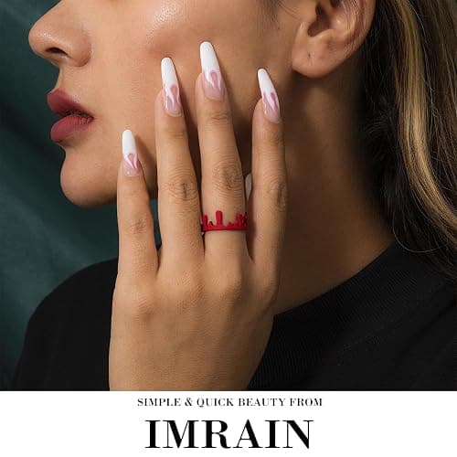 IMRAIN Press on Nails Short Square Fake Nails Cute Heart Pearl & Rhinestone Squoval False Nails Pink Glossy Full Cover Glue Stick on Nails for Women Girls Manicure Decorations thumbnail 6