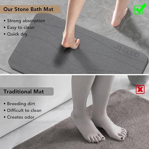 JIZEUO Stone Bath Mat, Diatomaceous Earth Shower Mat, Non-Slip Super Absorbent Quick Drying Bathroom Floor Mat，2 Pack, Grey - Gery thumbnail 6
