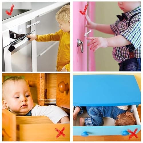 Goodv Child Safety Cabinet Locks - (10 Pack) Baby Proofing Latches to Drawer Door Fridge Oven Toilet Seat Kitchen Cupboard Appliance Trash Can with 3M Adhesive - Adjustable Strap No Drill No Tool - White thumbnail 6