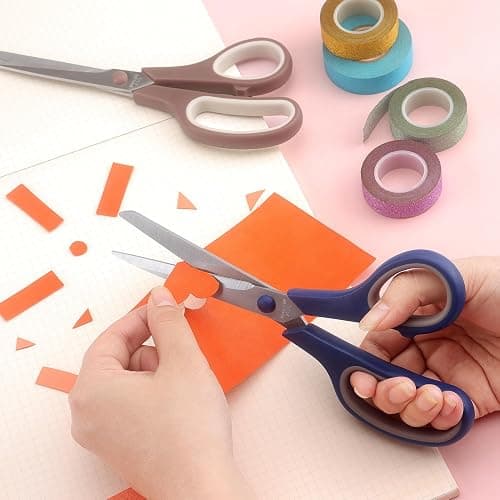 Scissors 8.5 Inch scissors all purpose Bulk Set of 3, Scissors for Office Home School Craft Supplies, Soft Comfort-Grip Right/Left Hand, Navy Blue, Pink, Brown thumbnail 7