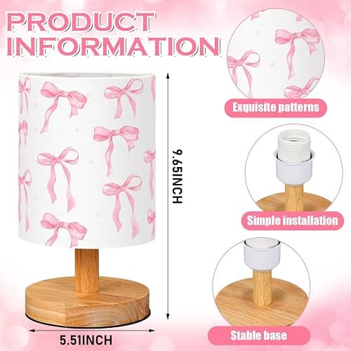 VIHOSE Bow Kids Table Lamp for Bedroom Kids Bedside Lamp with Linen Wooden Nightstand Cartoon Nursery Lampshade for Girls Boys Living Room thumbnail 6