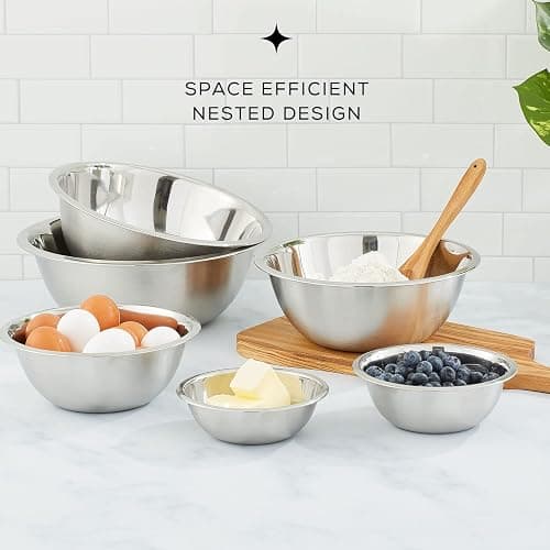 JoyJolt Stainless Steel Mixing Bowl Set - 6 Piece Nesting Bowls, 5qt to 0.5qt, Ideal for Kitchen, Cooking, Baking and Storage thumbnail 2