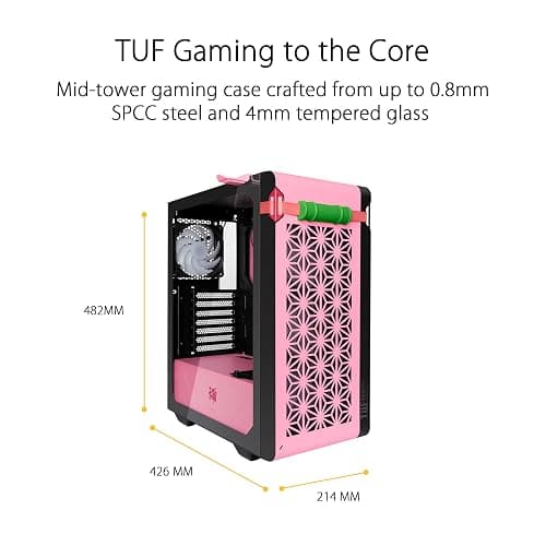 ASUS TUF GT301 NEZUKO Mid-Tower Compact Case Demon Slayer Edition for ATX Motherboards with Honeycomb Front Panel,120mmAura Addressable RBG Fans,Headphone Hanger, and 360mm Radiator Support, 2xUSB 3.2 thumbnail 3