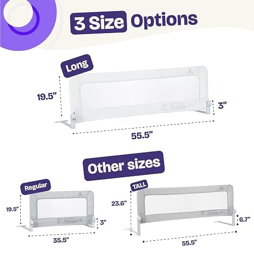 ComfyBumpy 1-Pack Bed Rail for Toddlers 55.5" L x 19.5" H | Toddler Bed Rails for Twin, Full, Queen & King Mattress Size | Swing Down Rail Guard | Mattress Side Rail for Kids | White thumbnail 2