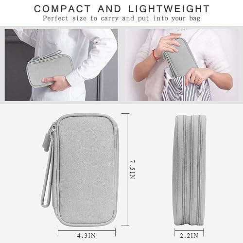 Skycase Electronic Organizer Travel Case - Waterproof Travel Cord Pouches for Organization, Cable Organizer, All-in-One Double Layers Storage Bag for Accessories, Charger, Cable, Grey- Medium thumbnail 2