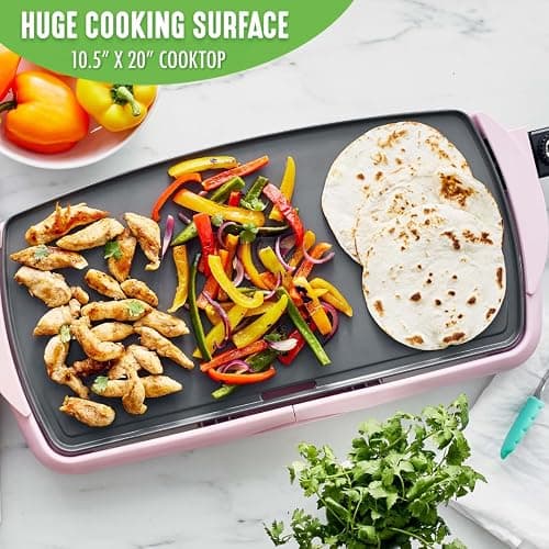 GreenLife 20” Extra Large Electric Griddle, Non-Toxic PFAS-Free Ceramic Nonstick, Temperature Control, Quick Even Heating, Removable Drip Tray, Pancakes, Eggs, Sausage, Easy Clean, Pink thumbnail 7