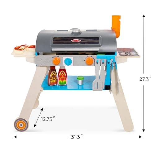 Melissa & Doug Deluxe Wooden Barbecue Grill, Smoker & Pizza Oven, Toy Food & Kids Play Kitchen Accessories, Preschool Learning Toys for Girls & Boys 3+ - FSC Certified thumbnail 3