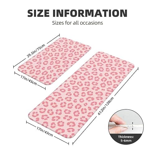 Scczsin Pink Leopard Kitchen Rugs Microfiber Floor Mats Cushioned Carpet Runner Rug for Laundry Bathroom Living Room, 2 Piece Set 17"X 47" + 17"X 30" thumbnail 3