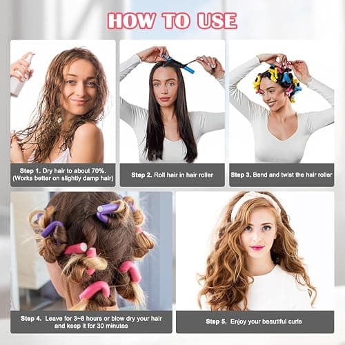 AIDUCHO Heatless Hair Curlers 42PCS Flexible Hair Rollers 7" Soft Foam Hair Curlers No Heat Bendable Curling Rods for Short Medium Long Hair, 7 Colors & Sizes thumbnail 4