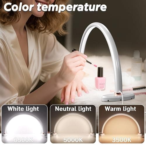 Small Half Moon Light for Nail Desk, 3 Color Temperature 3500K-6500K,180°Surround Moon Light Nail Tech,Half moon nail lamp for Manicure Sculpture Handicrafts etc Lighting,Personal DIY use 16inch thumbnail 4