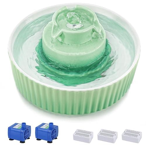 Lawfery Ceramic Cat Water Fountain, 2.1L/71oz Cat Fountain with 3 Carbon Filters and 2 Water Pumps, Cupcake Pet Water Fountain for Cats and Dogs (Green) - Image 1