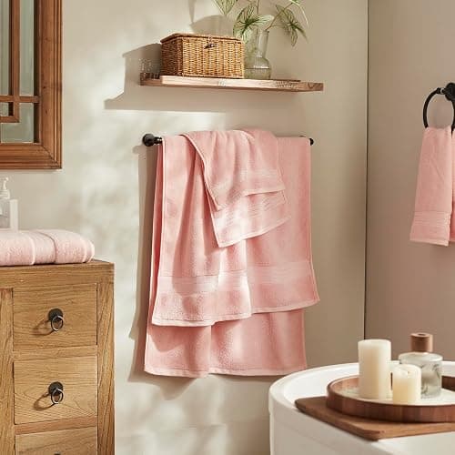 COZYART Pink Bathroom Towel Set 6Pcs, 100% Turkish Cotton Bath Towel Sets for Bathroom, Soft Absorbent, 650 GSM Luxury 6 Pcs with 2 Bath Towels, 2 Hand Towels, 2 Washcloths thumbnail 4