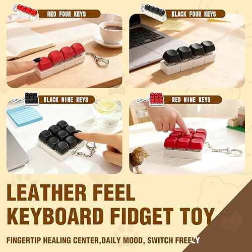 2 Pack Leather Feel Keyboard Fidget Toy – Crisp Sound,Stress Relief Fidget Clicker Keychain,Satisfying Quiet Anxiety Toys for Stress & Focus at Work, Office Desk (2PC 4IN1) thumbnail 3