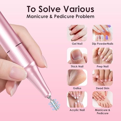 HELIVIVE Professional Electric Nail Drill 45000RPM Cordless Nail File | Portable & Rechargeable, 11 Drill Bits, for Shaping, Polishing & Removing Gel Nails for Salon Home (Pink) thumbnail 5