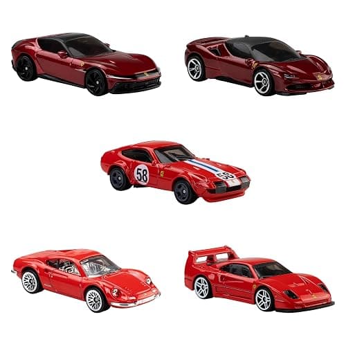 Hot Wheels Toy Ferrari Cars, Die-Cast 5-Pack in 1:64 Scale, Officially Licensed Set of 5 Ferrari Collectible Vehicles for Play or Display thumbnail 2
