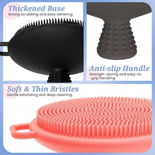 GEENOA Silicone Back & Body & Face Scrubber Set 3PCS, Gentle Exfoliating Back & Body Scrubber with Dual-Side Brush Head, Hygienic Silicone Loofahs with Soft Bristle and Non-Slip Handle(Black-3PC) thumbnail 5