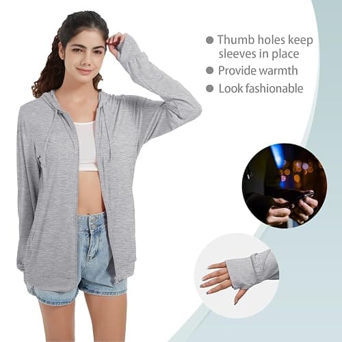 QBK Light Weight Zip Up Hoodie Thin Summer Jacket For Women - Light Grey - Small thumbnail 4