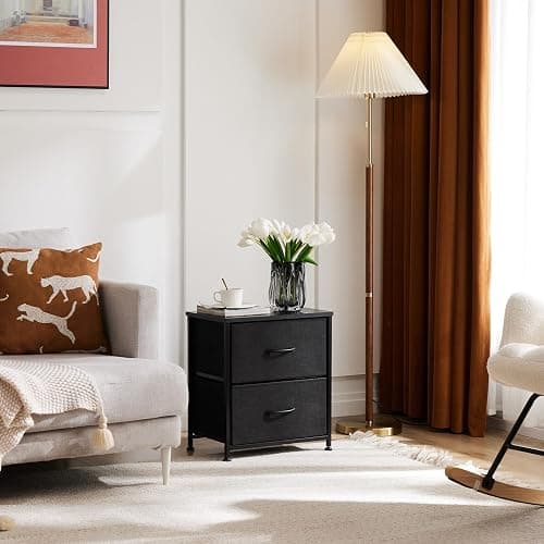 DUMOS Nightstand Small Dresser with 2 Fabric Drawers Side Tables Bedroom End Table Bedside Storage Furniture for 20 inch Tall Night Stand for Entryway, College Dorm, Classic Black thumbnail 7