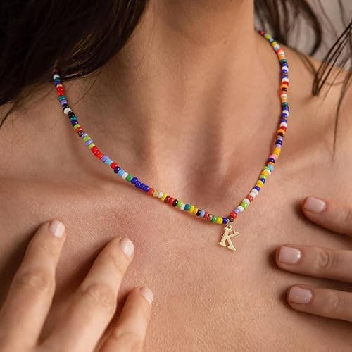 Yoosteel Christmas Gifts for Teen Girls Kids - Colorful Beaded Initial Necklace for Girls Jewelry A-Z Letter Choker Necklace Birthday Gifts Stocking Stuffers for Teenage Girl Women Gifts thumbnail 3