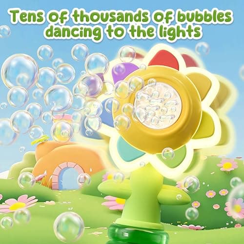 Rechargeable Flower Bubble Guns for Kids W/LED Lights & 10 Refill Solutions, Fun Swing Dance Bubble Maker Machine Blower Blaster Toys,Outdoor Summer Play, Easter, Birthday Party Favors & Gifts Pink thumbnail 5