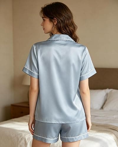 TinyChoice 3 Piece Silk Satin Pajama Set for Women Soft Button Down Pjs | Cozy Night Rest, Group Sleepover Attire, Private Home Lounge, Mom Holiday Present, Sleepover Party Wear thumbnail 2