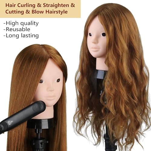 Beauty Star Mannequin Head with 80% Real Human Hair, Manikin Doll Head for Hair Styling, Cosmetology Makeup Hairdressing Training Practice Head with Clamp Stand and DIY Hair Styling Braiding Set thumbnail 4