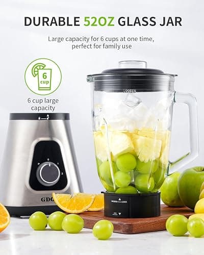 GDOR 1200W Blender for Smoothies and Shakes, 52 Oz Countertop Blender & 22 Oz Personal Blender Combo, 6-leaf Blade, 3 Adjustable Speed for Juices, Frozen Fruit Drinks, Sauces, Self-Cleaning thumbnail 5