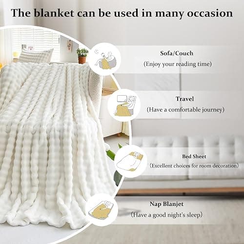 SHANNA Couverture 160x200cm, 450 GSM Épaisse Super Doux et Chaud Bulles Plaid en Velours de Lait, Fausse Fourrure Haute Qualité, Polyvalente Confortable pour Chambre Canapé Voyage thumbnail 3
