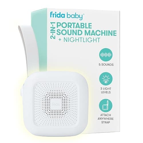 Frida Baby 2-in-1 Portable Sound Machine for Baby + Nightlight | White Noise Sound Machine for Baby with 5 Soothing Sounds & 3 Nightlight Modes | Travel Sound Machine Attaches to Strollers, Car Seats - Image 1